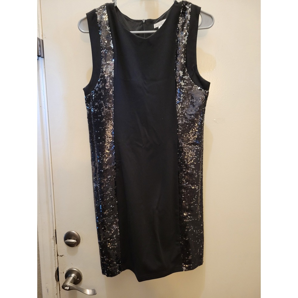 Charming Charlie Black Sequin Side Panel Sleeveless Shift Dress Womens Small